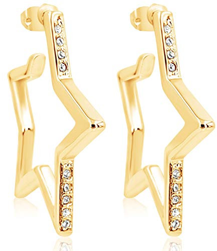 Stern Creolen Gold Ohrringe Kristall Damen Ohrringe Gold 45 mm NOBEL SCHMUCK