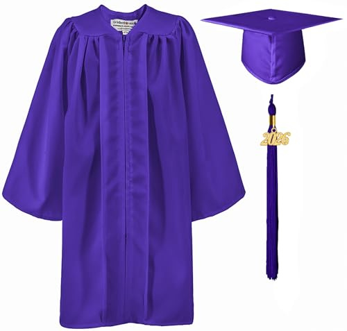 GraduationMall Matte Nursery Graduation Cap and Gown for Kids with 2026 Tassel Kindergarten Preschool Graduation Hat Purple 27(107-114cm)