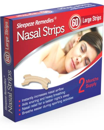 Nasal Strips x60, Nose Strip, Anti Snore Strip, Anti Snoring Devices, Sleep Tape Snoring Aids for Men and Women, Snoring Strips, Sleepeze Nasal Strip Large, Snore Strips for Men, Sleepeze Remedies