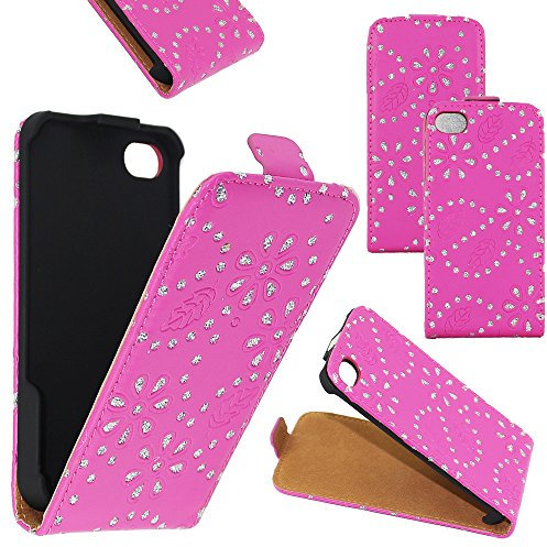 ebestStar - compatible with iPhone 4 Case iPhone 4S Ultra Slim Cover with Glitter Strass, PU Leather Protective Shell Shock proof Full protection, Pink [iPhone: 115.2 x 58.6 x 9.3mm, 3.5'']