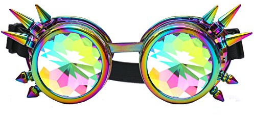 (One Size, Colorful(Spikes)) - FLORATA Kaleidoscope Rainbow Steampunk Goggles Crystal Lenses Welding Eye Protect Vintage Glasses