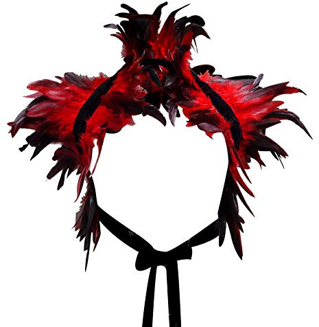 keland Gothic Feder Shrug Schal Umhang Bolero Schultertuch Schulterumhang Federumhang Federkragen Gothic Kragen Halloween Cosplay Kostüm (Rot)