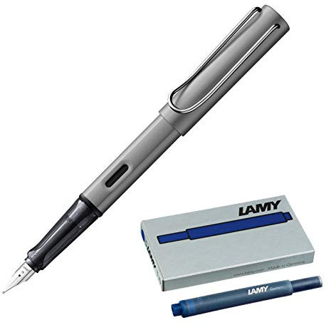 LAMY AL-Star (Medium Nib) Fountain Pen + 5 Blue Ink Cartridges + Pen Sleeve - Graphite Grey