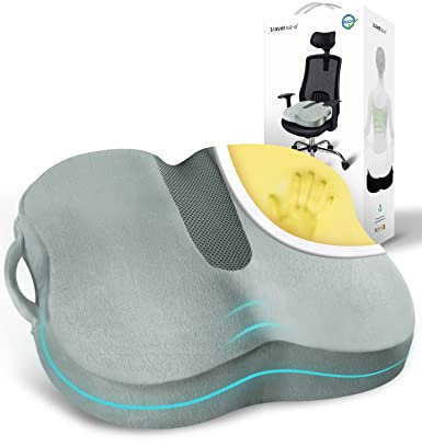 Travel Ease Ergonomic Seat Cushion, Premium Memory Foam Chair Pad with Anti-Slip Base for Long Hours Sitting Comfort, Hip Support Pillow for Office Chair, Car Seat, Gaming Chair (Grey)