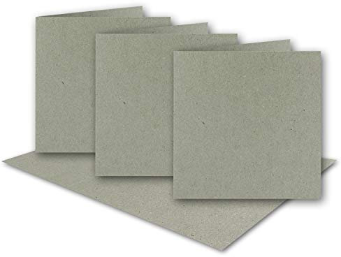 50x graue Vintage Kraftpapier Falt-Karten Quadratisch - 150 x 150 mm - 15 x 15 cm - Recycling 220 gr blanko Klapp-Karten nachhaltig - UmWelt by GUSTAV NEUSER