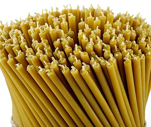 Danilovo Ritual Kerzen 100% Bienenwachs (Gelb) - Orthodoxe Kerzen für Gebet Tischdeko Hochzeit - Ungiftig, Ruß - Tropffrei, Nachhaltige Produkte, N80, Höhe: 18,5 cm, Ø 6,1 mm (400 stück)