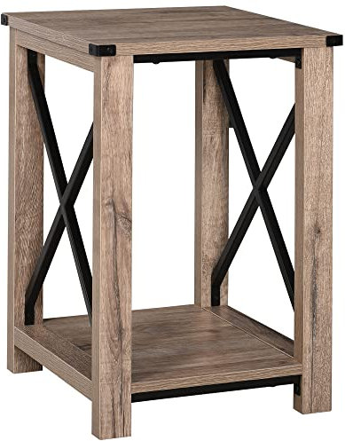 HOMCOM Mesa Auxiliar Mesa de Café Estilo Retro Industrial con Estante Inferior de Almacenaje Multifuncional Marco de Forma X 40,5x40,5x60 cm Roble