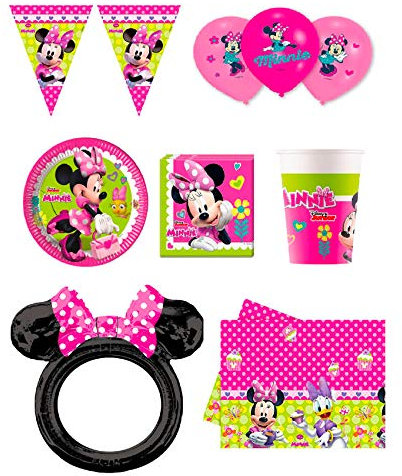 Zeus Party Kit Deluxe Compleanno Minnie con Piatti, tovaglioli, Bicchieri, tovaglia, bandierine, Palloncini e Palloncino in Mylar Coordinato TAVOLA Festa addobbi (per 40 Persone)