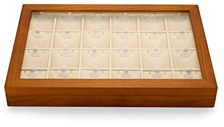 Oirlv Massivholz 24 Gitter Anhänger Ohrringe Halsketten Organizer Schmuckkästen Aufbewahrungskasten,Schmuckkästchen damen,Trinket Organizer(Cremeweiß)