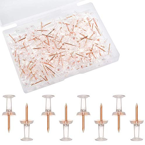 Push Pins 100 PCS Thumbtacks Drawing Pins for Walls Notice Board Pins Clear Drawing Pins for fixing, bulletin board pushpins(Rose Gold)