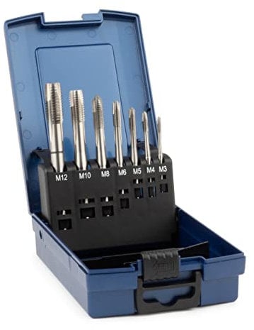 GSR Gewindebohrer Set Silver 7 teilig, HSSE Maschinengewindebohrersatz, DIN 2184-1 (DIN 371/376), Form B, Metrisch M3-M12, Gewindeschneider Set in Stabiler Kassette