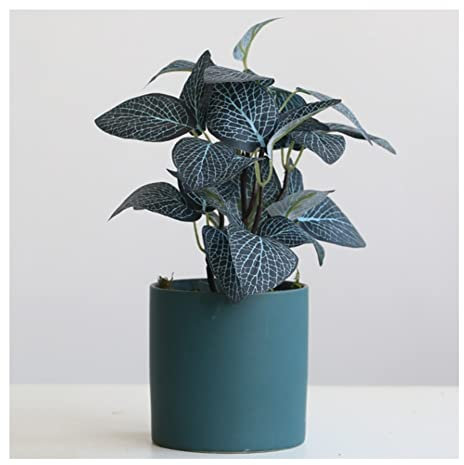YMXWFC Kleine gefälschte Pflanzen, gefälschte Reticulum-Gras-Topfpflanzen for Tischdekor, falsche Grünpflanzen for Home Center-Dekoration (Color : Blue Leaves+Blue pots)