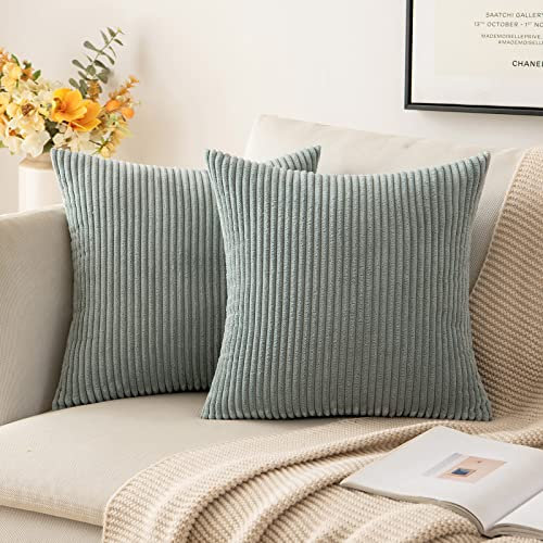 MIULEE 2er Set Kissenbezüge Kord Kissenhülle Dekorative Kissenbezug Sofakissen Couchkissen Dekokissen Zierkissenbezug Kuschelkissen für Sofa Schlafzimmer Wohnzimmer 50x50 cm Grau Grün