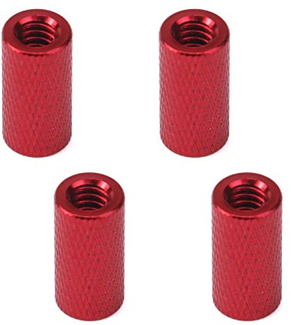 Pastlla 4 Stück M6 20 mm x 10 mm, rund, Aluminium, rot, gerändelt, Abstandshalter, weiblich-weiblich, gerändelte Säule
