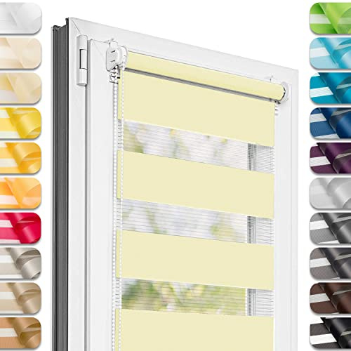 Estika Duo Rollo ohne Bohren 80 x 220 cm Pastellgelb, Blickdicht | Blickdicht einstellbar, ideal für Mietwohnungen, Klemmträger für Falzstärke 15-23 mm, Montage ohne Werkzeug