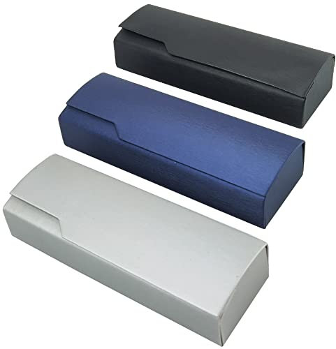 Hardcase Brillenetui Box, 3 Stück Tragbar Mit Magnetverschluss - Hartschalen Leder Etui für Die Meisten Brillen und Sonnenbrillen, Geeignet für Männer und Frauen