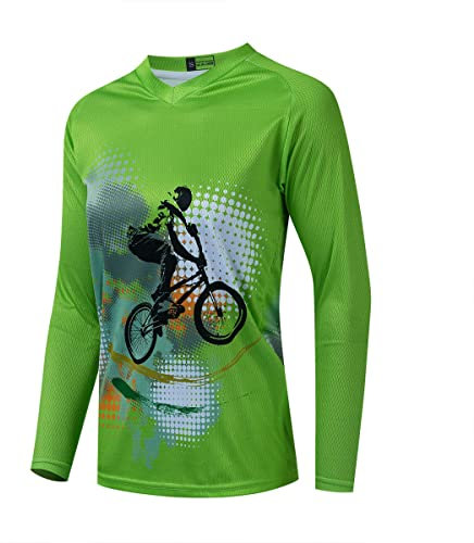 Langarm-MTB-Trikot für Damen, Dirt-Bike-Shirt für Mountainbike, Motocross, Biken, BMX, Motorrad, Angeln, Off-Racing, 1 Grün, Groß