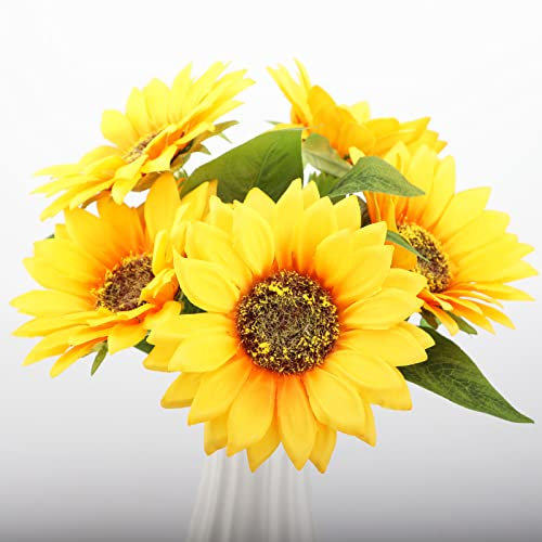 LGEGE Sonnenblumen künstliche Blumen – 5 Stück Seide künstliche Sonnenblume für Tischdekoration Ornament Blumenarrangement Sonnenblume Party Dekoration Rustikale Hochzeitsdekoration