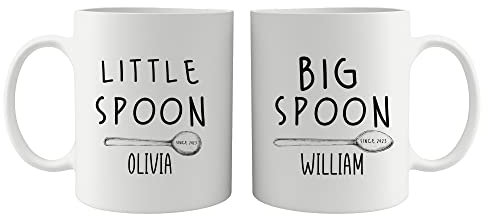 Personalised Big Spoon Little Spoon Matching Mug with Couple Names | Cute Valentine's Day Gift | Anniversary Birthday Gift for Couples