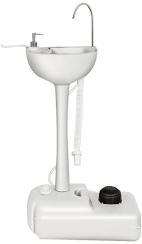 SPOTRAVEL Portable Camping Sink, 17L Capacity Hand Wash Station with Wheels, Towel Holder & Soap Dispenser, Foot Pump Wash Basin Stand for Outdoor Events Gatherings Worksite (without 24L Sewage Tank)