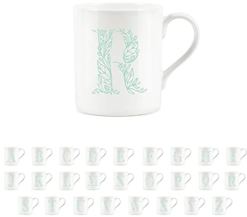 Purely Home Floral Green Letter R Mug - Fine Bone China Small Coffee Tea Mug Present Personalised Initial Gift