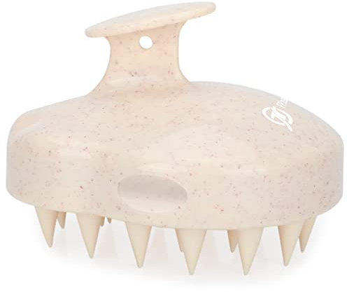 FREATECH Kopfhaut Massagebürste Shampoo Bürste für Haarwäsche, Kopfmassage und Haarwachstum, Silikonkamm Pflege Haarwurzel und entfernen Schuppen, Verbesserter Weizenstrohgriff, Beige