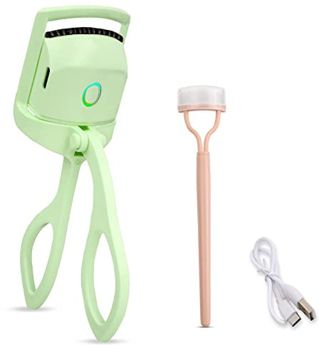 Elektrische Beheizte Wimpernzange, 2 Heizmodi Beheizbare Wimpernformer mit Wimpernbürste, USB Wiederaufladbarer Electric Heated Eyelash Curler für Mädchen Frauen Make-up (Green)
