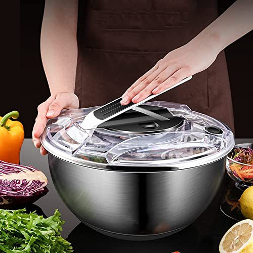 Zhongren Salatschleuder aus Edelstahl mit Siebkorb, Griff und Smart Lock Deckel, schnell trocknendes Design, rutschfester Boden, 3,5 l Salatschleuder, Obst- und Gemüsewaschmaschinentrockner