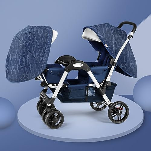 LEIYTFE Doppelkinderwagen Twins Gemütlicher Kompakter Zwillingskinderwagen Face To Face Baby Kinderwagen Für Kleinkinder Regenschirmkinderwagen Für Zwillinge Tragbare Kinderwagen (Blauw)