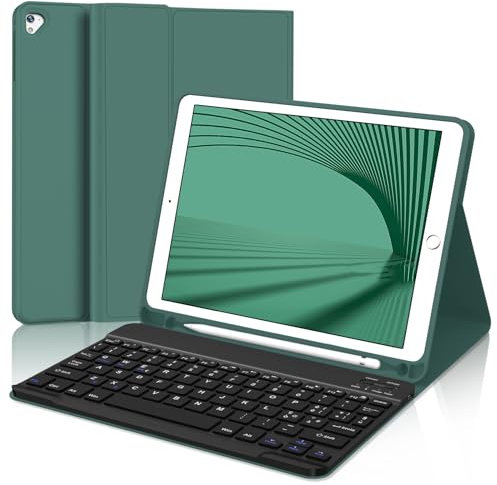 Custodia Tastiera per iPad 6/5 Generazione 2018/2017 9.7, iPad Air 2/1, iPad Pro 9.7, Italiano QWERTY Tastiera Bluetooth Magnetica Staccabile per iPad 9.7 Pollici, Verde scuro