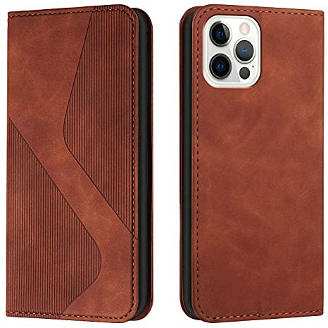 NEXCURIO Custodia a Libro Cover Portafoglio per Apple iPhone 12 / iPhone 12 Pro Book Flip Case in Pelle con Tasca Porta Carte Supporto Antiurto - Marrone