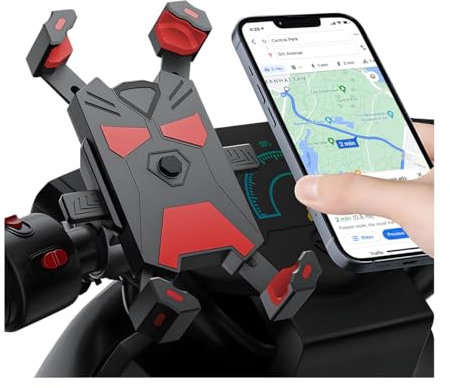 JNNJ Handyhalterung Motorrad, 360° Drehbar Outdoor Handy Fahrradhalterung, Universal Handy Halterung Fahrradlenker Mit Diebstahlschutz-Klemme Für Motorrad(Rot)