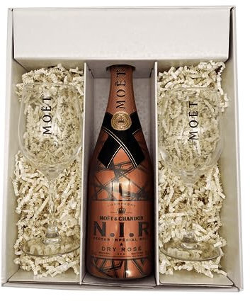 Coffret blanc - 1 NIR - 2 flûtes verre Moët & Chandon - 1 x 75cl