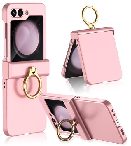 MiRowy Funda Compatible con Samsung Galaxy Z Flip 5 5G (2023) Funda, PC Funda con Soporte de Anillo 360 Grados Case, Anti-rasguños con Protector de Pantalla Funda para Galaxy Z Flip 5 - Rosa
