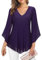 Gemulate Womens Blouses Ruffle 3/4 Sleeve Tunic Tops Loose Flowy V Neck Chiffon Top Double Layers Mesh Shirts -Dark Purple, XL