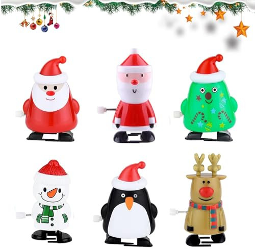 LOCCY Weihnachten Aufziehspielzeug, 6 STK Aufziehspielzeug Weihnachten Schneemann Weihnachtsmann Figur Uhrwerk Spielzeug für Weihnachtsfeier Begünstigt Goody Bag Füller