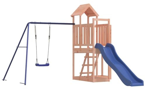 vidaXL Outdoor Playset, Made from Solid Douglas Wood, with Swing Set, Wave Slide, Ladder and Sandpits, Inbuilt Safety Features, Perfect for Kids Aged 3-8