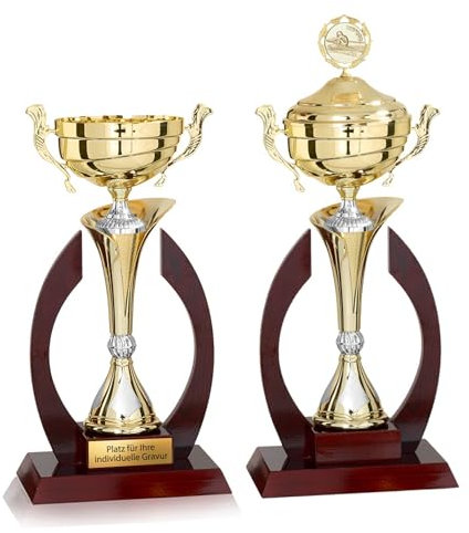 eberin · XL Premium Pokal Cayden Gold/Silber/Holz · ausgefallener Cup Pokal mit Deckel 52cm / ohne Deckel 42cm · Holzpokal · Pokal personalisierbar · (OHNE Deckel)