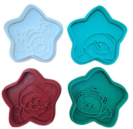 Tagliabiscotti.it - Set 4 Stelle (Babbo Natale, orso, renna, pupazzo di neve) - Natale - Cookies cutter - Formina - Stampo per biscotti o decorazioni torte in pasta di zucchero - 6cm