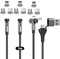 NetDot 6in1 Gen12 Câble Magnétique de Charge Rapide et Transfert de Données Compatible Micro-USB & USB-C Téléphones (1m/3 pack noir)