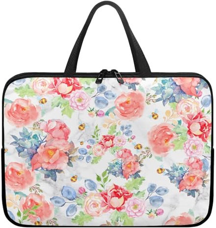 Surwin Laptop Hülle Tasche, Blumen Muster Laptop Hüllen Wasserdicht Laptoptasche mit Griff und Reißverschluss Laptophülle Stoßfest Notebook Sleeve Rundumschutz (17 Zoll,Pfingstrosenblüten)