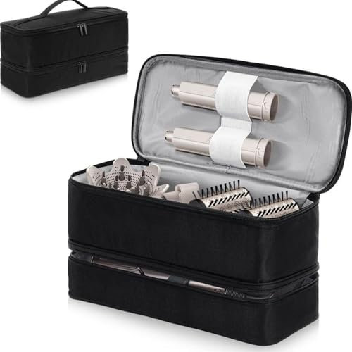 Doppellagige Reisetasche für Shark Flexstyle/Dyson Airwrap Styler und Aufsätze, Tragbare Reisetasche Organizer Tasche für Shark Flexstyle und Dyson Airwrap, Schwarz, Doppellagig