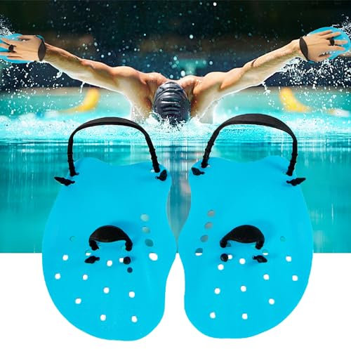MZSX Palette per il nuoto, con cinghie regolabili, palette per il nuoto per adulti e ragazzi, attrezzatura e kit per l'allenamento in piscina, adatto agli adulti, accessori per l'allenamento (blu)