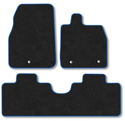 Ford Mustang Mach-E (2021+) Car Mats Accessories Tailored Fit Carpet Floor Mats Non Slip Blue Trim Full Coverage Compatible Accessory Granulated Backing Front Rear Set Anti Slip Hand-Finished Clips