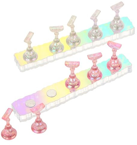 UHOMENY Nail Art Holder Stand for Painting Nails, 10 pieces of Aurora Acrylic Nail Practice Stands DIY Nail Design Holders Nail Tips Display Stand for False Nails Manicure Tools (Transparent, Pink)