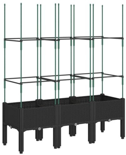 vidaXL Jardinière avec Treillis, Lit Surélevé, Bac à Fleurs, Pot de Plantes, Boîte à Fleurs Jardin Patio Terrasse Extérieur, Noir PP