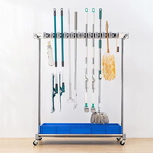 Drain Rack Broom Mop Holder Movable Broom Mop Holder,Floor Standing Utility Racks Broom And Mop Holder,Put Wet Mops Movable Mop Rack,Cleaning Tool Cart Storage,For GardenFactories Hotels