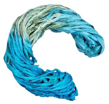 Maker's Craft Hand Tye Dyed Sari Silk Ribbon Yarn 100 Grams, 50 Yards DIY in Vintage Colors for Art & Crafts, Gift Wrapping, Christmas Decorations, Knitting, Jewelry Making etc (Aquamarine)
