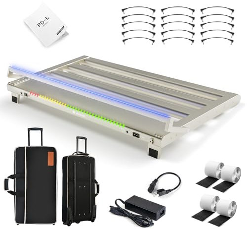 Vangoa Guitar Pedal Board with Built-in Isolated Power Supply, PD-L Aluminum Alloy Folding Powered Guitar Pedalboard with Adjustable Light Bar with Wheeled Gig Bag, Extra Large, 25.2x13.8, Gray