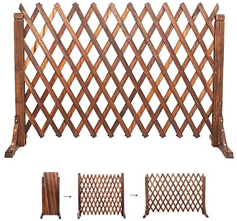Hundezaun, Sichtschutz für Gartenzäune – Teleskop-Terrassenzaun aus Holz, Sichtschutz für Trennwände im Freien, Kletterpflanzenständer für den Garten/isolierter Blumenständer (Größe: 1160 x 90 cm)